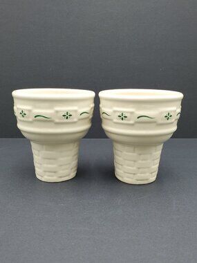 Longaberger Woven Traditions Heritage Green Ice Cream Cone Shaped Dishes